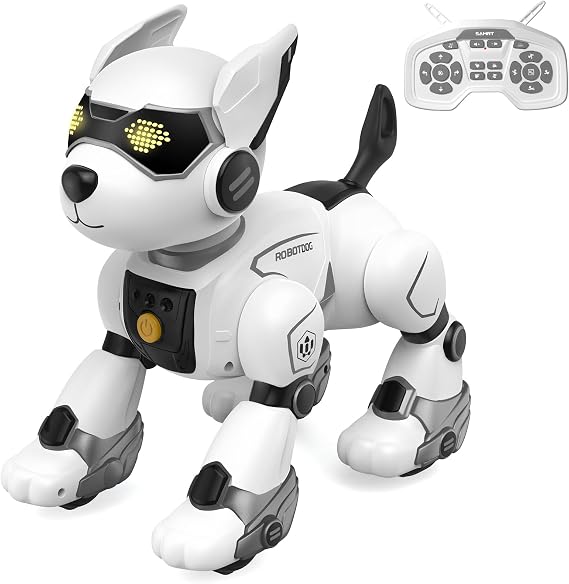 PeachLeaf Robot Dog Toy for Kids, Programmable Interactive RC Pet with Voice Control & Touch Sensor, Imitates Animal Sounds, Plays Music, Dance Modes, Robotic Puppy Toy for Kids Boys & Girls (Gray)