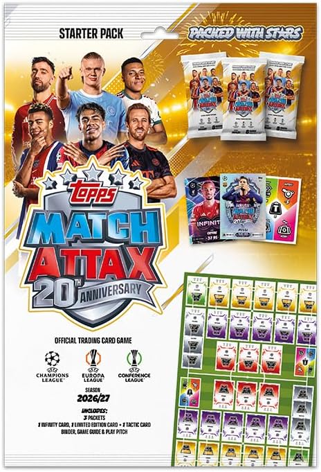 Topps Match Attax UCC 2026/27 Starter Pack Bundle - 35 Trading Cards, Portfolio Folder + 4 Boosters, Infinity & Limited Edition