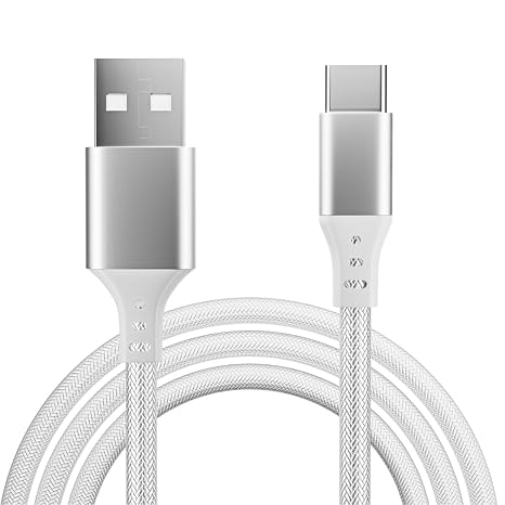 pluX [6.6ft/2m Charger for Samsung Galaxy A15 / A05s / A25 / A14 / A04s / A13 / A04s / A22 / A23 / A33 / A53 / A73 / A12 M13 M23 M33 M53 S22 S23 Nylon Braided USB C to USB A Charging Cable (SILVER)