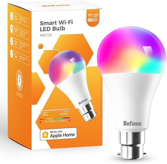 Refoss Smart Bulb Alexa Light Bulb B22 Works with Apple HomeKit, Alexa, Google Home, Siri with Colour Changing Light, Dimmable Warm White WiFi Bulb 9W (60W Equivalent) 810LM 1 Pack [Energy Class F]