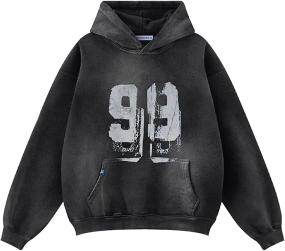 Aelfric Eden Mens Hoodies Graffiti Number 99 Print Hoodie Unisex Y2k Streetwear Oversized Hooded Pullover Pocket Sweatshirt