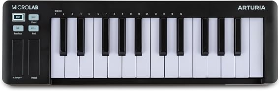 Arturia MicroLab MK3 - Compact 25 Key Velocity Sensitive MIDI Controller Keyboard, Dual Touch Strips, Chord Mode, Sustain Pedal Input - Black