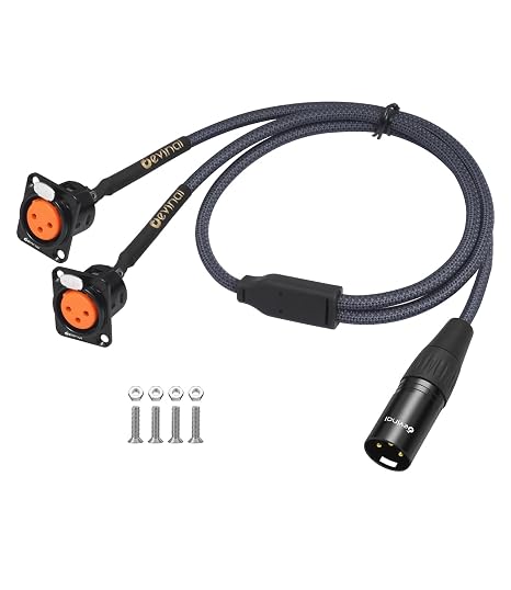 XLR Pass Through Cable Splitter, Dual Female Panel Mount to 1 Male Connector Adapter Y Cable, Mic Feed/Pass Thru Converter for Stage Box, Patch Panel, Floor Box 2 feet(2F D-Type to M)
