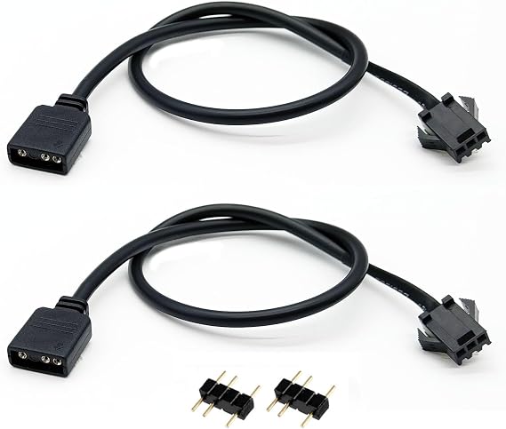 1-to-1 ARGB Extension Cable, 5V 3-Pin Female to JST SM 3Pin Female, 11.8 Inches, 2-Pack, Black, 5V, Addressable RGB LED Strip Lights, ARGB Fans