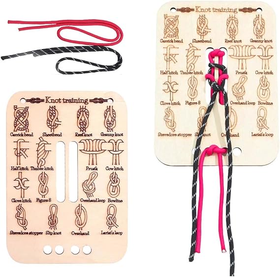 1 x Practice Board Kit for Knotting, Wooden Knots Training Kit, 16 Essential with Paracord Ropes, for Outdoor, Survival, Camping and Climbing