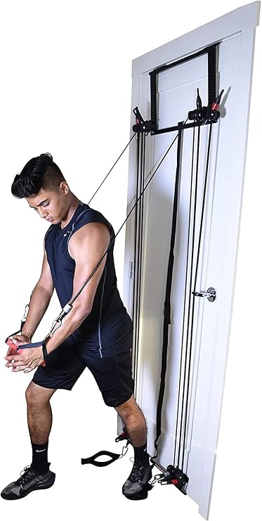 TM Complete Door Gym Full Body Workout | Home Gym Fitness Exercise Total Body Strength Training Includes Heavy Duty Resistance Bands, Straight Bar, 2x Hand Grips, 2x Ankles Straps, DVD, Chart