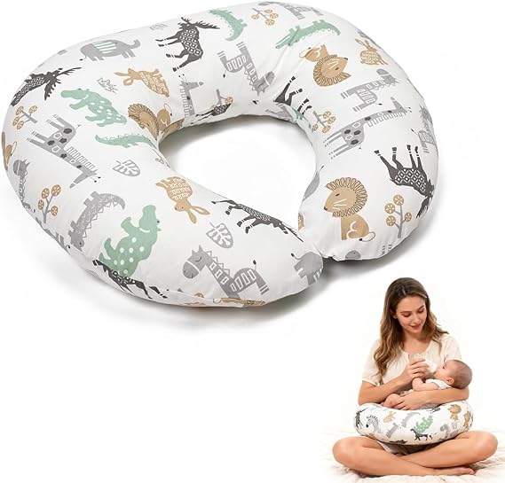 Nursing Pillow, Multifunctional Breastfeeding Pillows with 100% Cotton Pillowcase, U Shaped Breast Feeding Pillow Baby,Gifts for Moms-Washable Ergonomic Baby Feeding Pillow (Animal World)