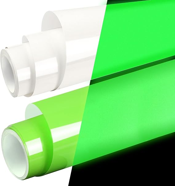 WRAPXPERT Glow in The Dark Permanent Vinyl, 2 Rolls Glow in Dark Vinyl - 2 Colors Vinyl (Neon Green, White) Adhesive Vinyl for Wrap,Stickers,Decal,Lettering
