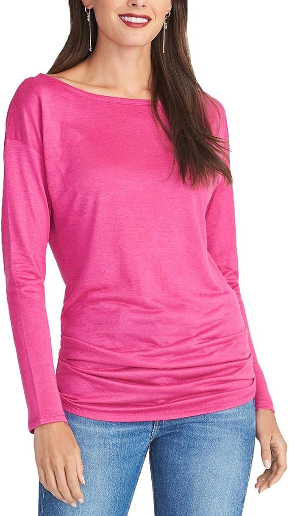 RACHEL Rachel Roy Womens Chloe Boat Neck Ruched Top Pink S