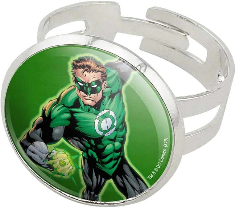 GRAPHICS & MORE Green Lantern Character Silver Plated Adjustable Novelty Ring