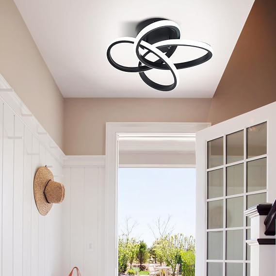 Qcyuui 32W Round LED Ceiling Light, Black Flush Mount Lamp 6000K Cool White [Energy Class E]
