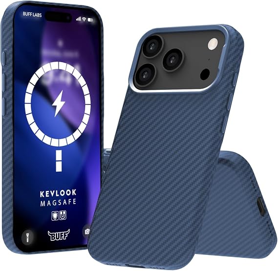 BUFF LABS iPhone 17 Pro ile Uyumlu Kablosuz Şarj Uyumlu Destekli Kevlook Kılıf Darbe Önleyici, Tam Koruma (Mavi)
