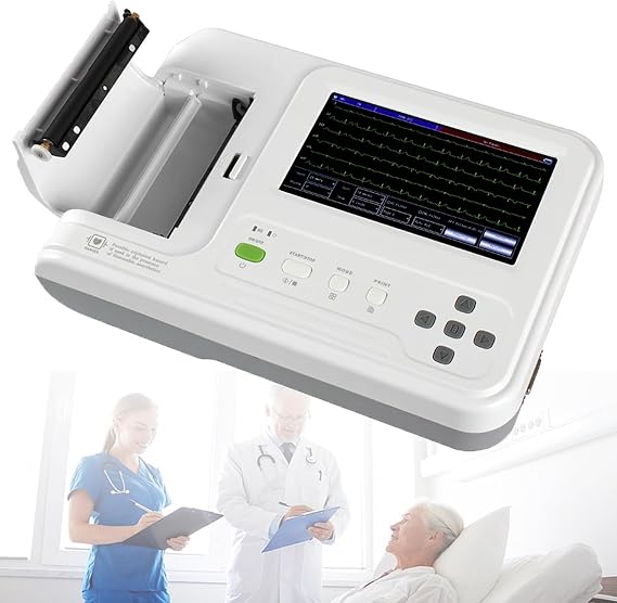 ECG/EKG Machine Portable 12 Leads Monitor 7 inch LCD Touch Screen Digital 6 Channel Electrocardiograph - Ideal for Medical Professionals