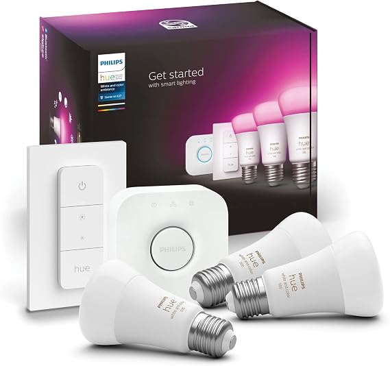Philips HueWCA 9-75W Renkli Akıllı Başlangıç Seti 3'lü Kumandalı E27 Bluetooth Özellikli [Enerji Sınıfı F]