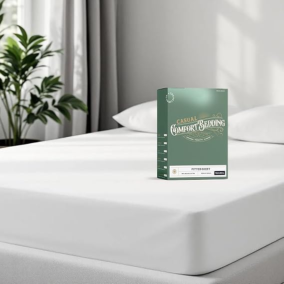 TEXAS LINEN CO. 100% Organic Cotton Fitted Sheet Queen Size, Percale, White