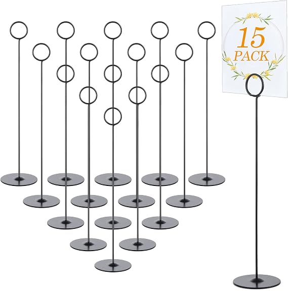 15 Pack Table Number Holders, 30cm 12" Tall Place Card Holder, Metal Table Number Stands, Heavy Duty Memo Pictures Photo Display Stand for Wedding Party Resturants Table Centerpiece, Black