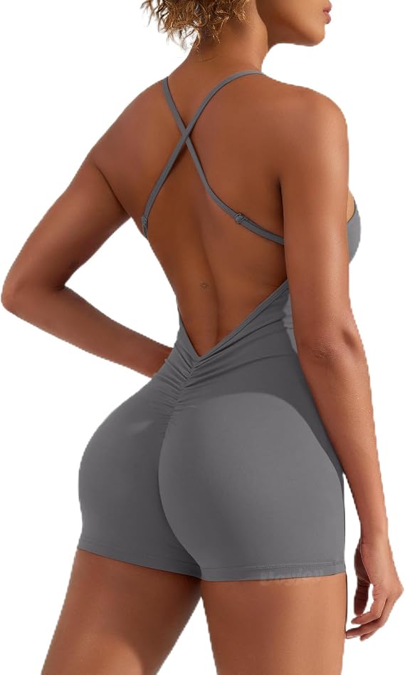 VOYJOY Jumpsuits for Women Backless Scrunch Strappy Romper