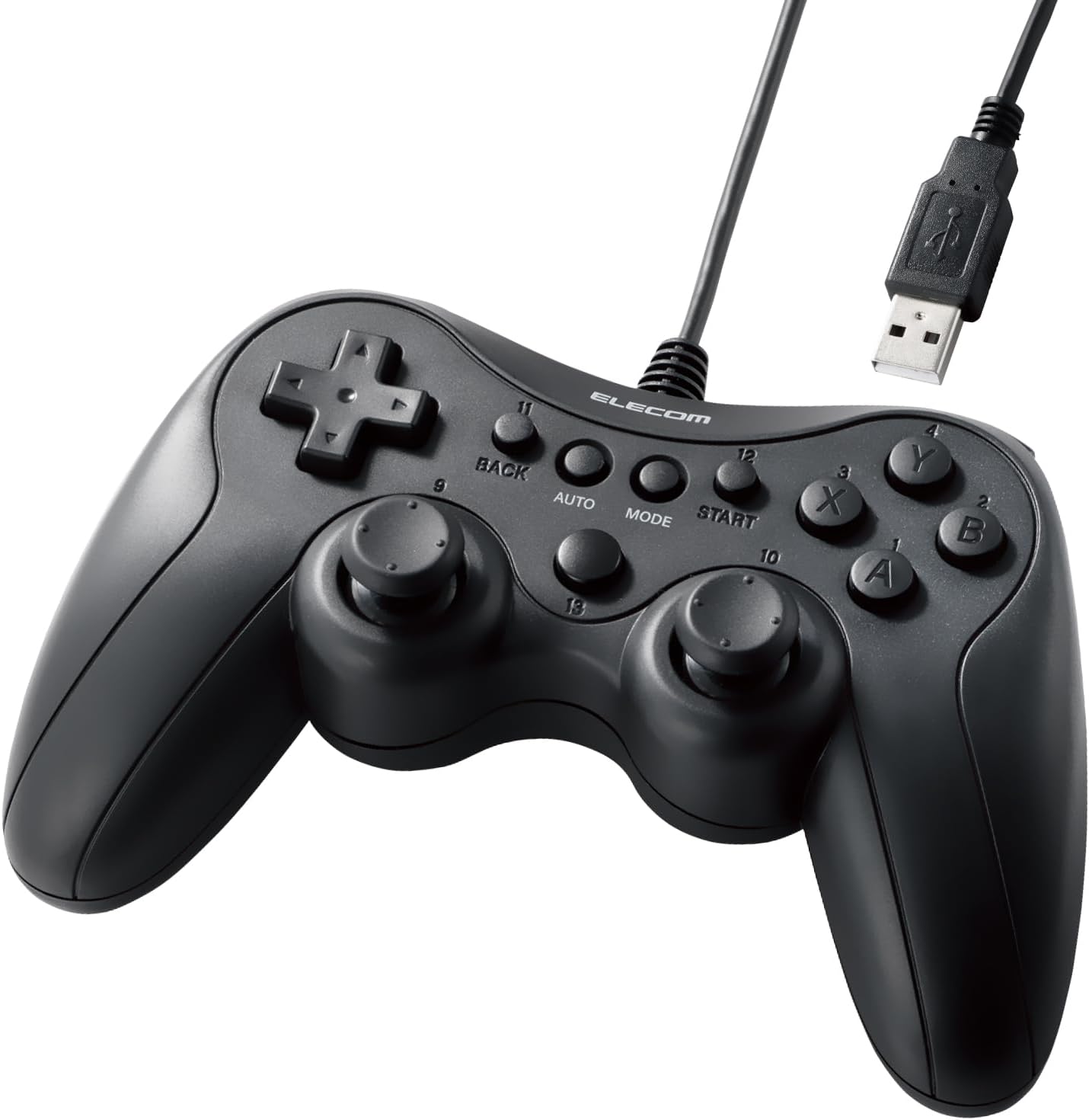 Elecom JC-GP20SBK Wired Gamepad, Xinput, PS System, Continuous Fire, Switch between Stick Modes, Lightweight, Black