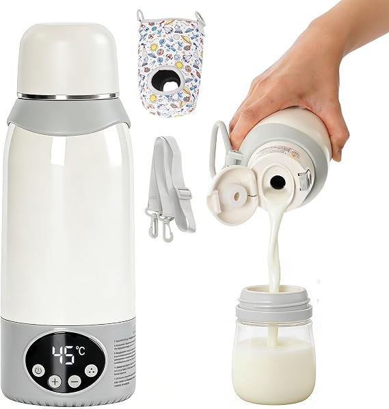 Baby Portable Bottle Warmer for Travel,500ml Cordless Milk Warmer Fast Heating,Precise Temperature Control for Breast Milk & Water,316 Stainless Steel,12000 mAh,LED Display Child Lock USB Charging