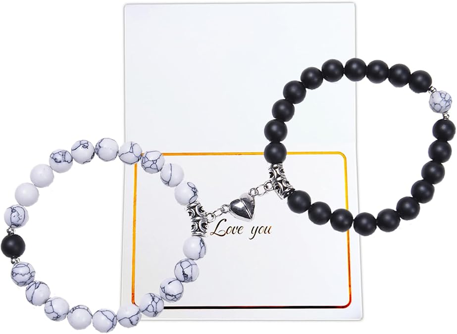 Matching Bracelets for Couples,Pulseras Para Parejas De Novios,Couple Bracelets Long Distance Gifts,Relationship Promise Bracelet for Him and Her Best Friends(A Kindred Spirit-White)