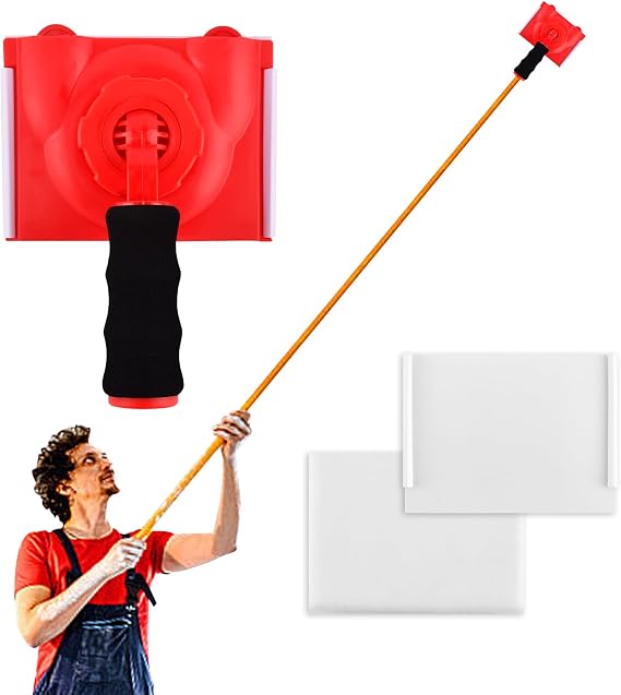 Handheld Paint Edger Tool with 2 Pads, 360 Rotating Trim Applicator
