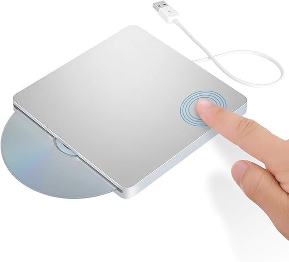 [Updated Version] Xglysmyc USB External CD DVD Drive Burner Portable Ultra-Thin Slot-in CD/DVD+/-RW Player Writer Rewriter SuperDrive Support MacBook Pro/Air iMac Laptop Desktop Win XP/7/8/10-Silver