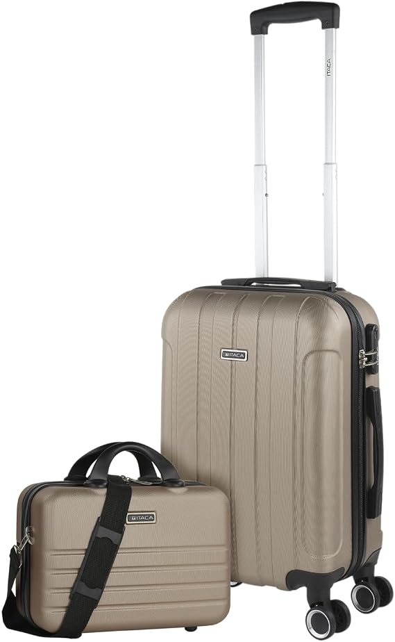 ITACA - Hard ABS Travel Suitcases - Cabin Travel Suitcase, Medium Suitcase and Large Suitcase - Telescopic Handle, 4 Swivel Wheels and Combination Lock, Champagne, Casual