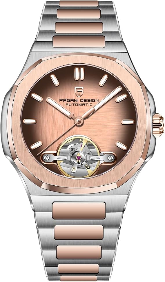 RollsTimi Pagani Design YS025 Men's Automatic Watch Skeleton Dial Tourbillon-Style E3251 Movement Sapphire Crystal 100M Waterproof Stainless Steel Luxury Sports Watch