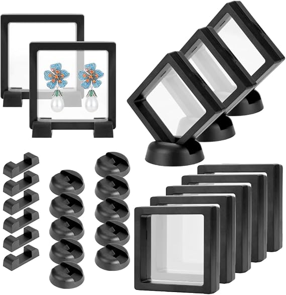 3D Floating Display Case Set of 10 , Transparent Floating Frame, Display Holder Stands, Black Coins Display Frame for Antique Challenge Coins AA Medallion, Jewelry, Shells, Fossils (7 x 7cm)
