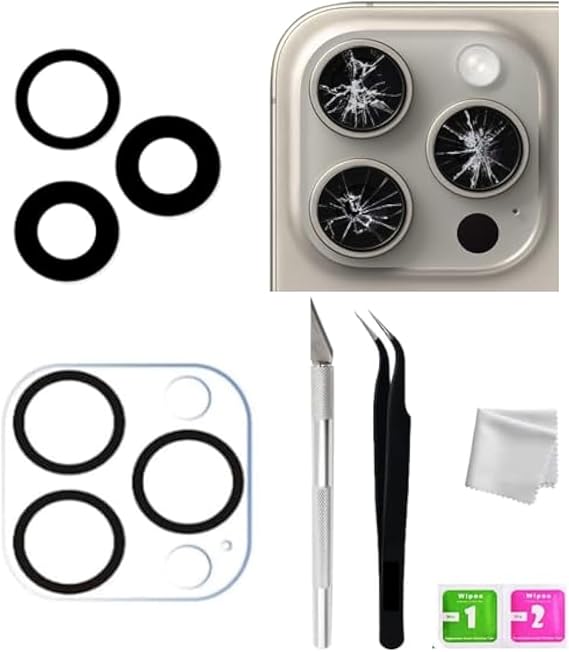 Back Camera Glass Lens Replacement for iPhone 15 Pro Max with Pre-Installed Adhesive and Repair Tool Kit