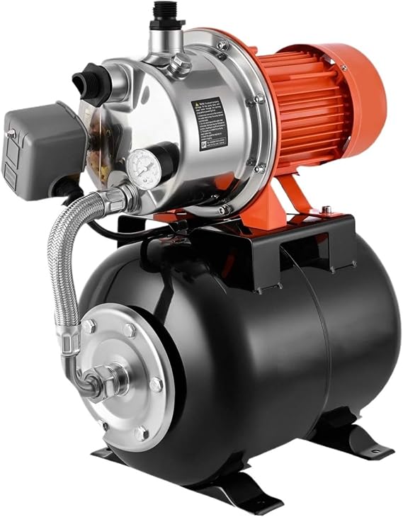 1HP/1.6HP Shallow Well Pump with 5-Gal Pressure Tank - Reliable Water Supply for Home and Garden(1HP)