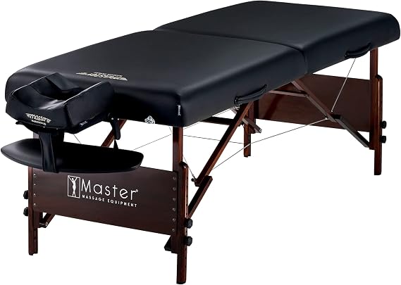 Master Massage 30" Del Ray Pro Portable Massage Table, Adjustable Height, 750 lbs Working Capacity, 3" Cushion, Massage Bed for Tattoo & Lash, Black