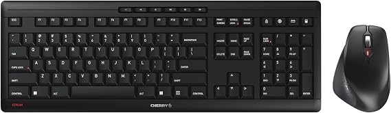 Cherry Stream Desktop Comfort Wireless Keyboard and Mouse Combo | 2.4 GHz Connection, Whisper-Quiet Keys, Ergonomic Right-Handed Mouse, Battery-Powered, Black