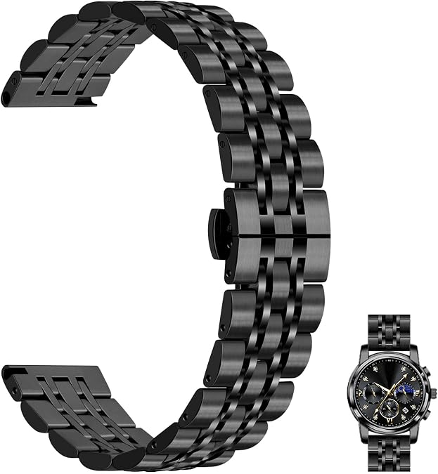 Juntan 7 Beads Quick Release Watch Band, 20mm 22mm Stainless Steel Watch Strap for Men Women, Adjustable Business Metal Watch Bracelet with Butterfly Clasp Multiple Colors