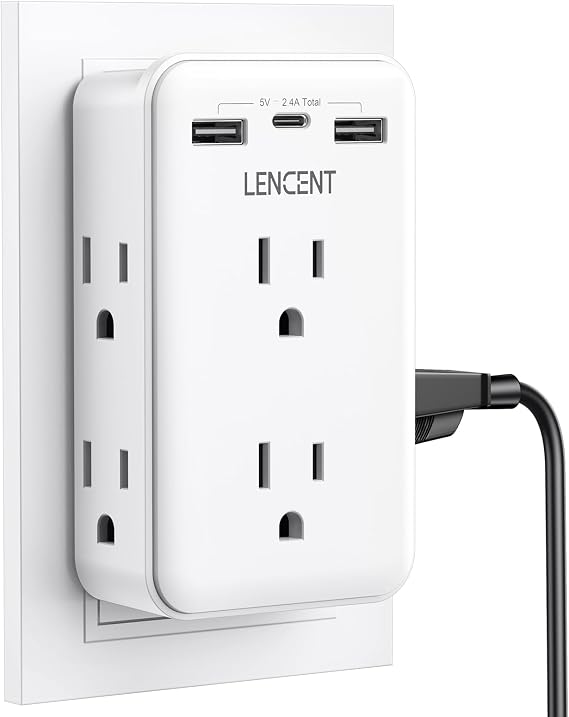 LENCENT 2 to 3 Prong Outlet Adapter, 2 Prong Outlet Extender with 6 AC