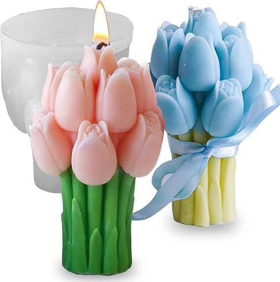 Tulip Bouquet Candle Soap Molds, 3D Tulip Flower Silicone Mold for Epoxy Resin Casting, Unique Floral Resin Wax Concrete Plaster Clay Molds for DIY Art Craft Home Wedding Decor