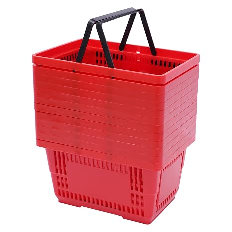 12PCS 18L Plastic Shopping Baskets Set with Handles, Red