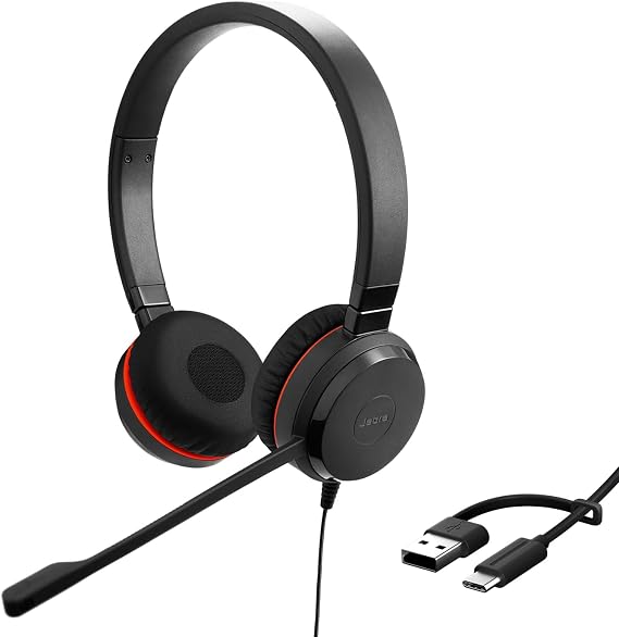 Jabra Evolve 20 SE - Auriculares estéreo con certificación Microsoft para VoIP Softphone con cancelación pasiva de Ruido - USB-C/A - Negro