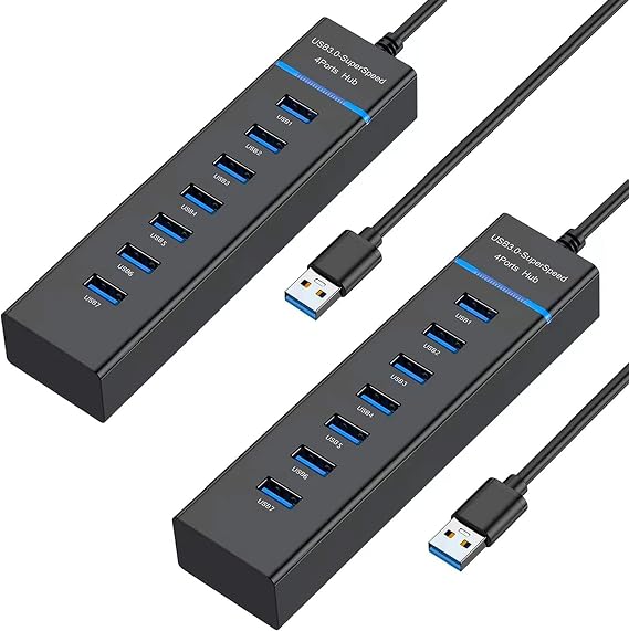 2 Pack USB Hub 3.0, USB Splitter Multiport USB Extender for Laptop, PC, MacBook, Mac Pro, Mac mini, iMac, Surface Pro and More USB Devices