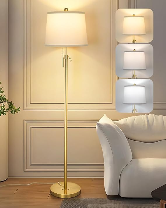 Qingmiao Floor Lamp,Gold Modern Lamps for Living Room with Lampshade [Energy Class A]