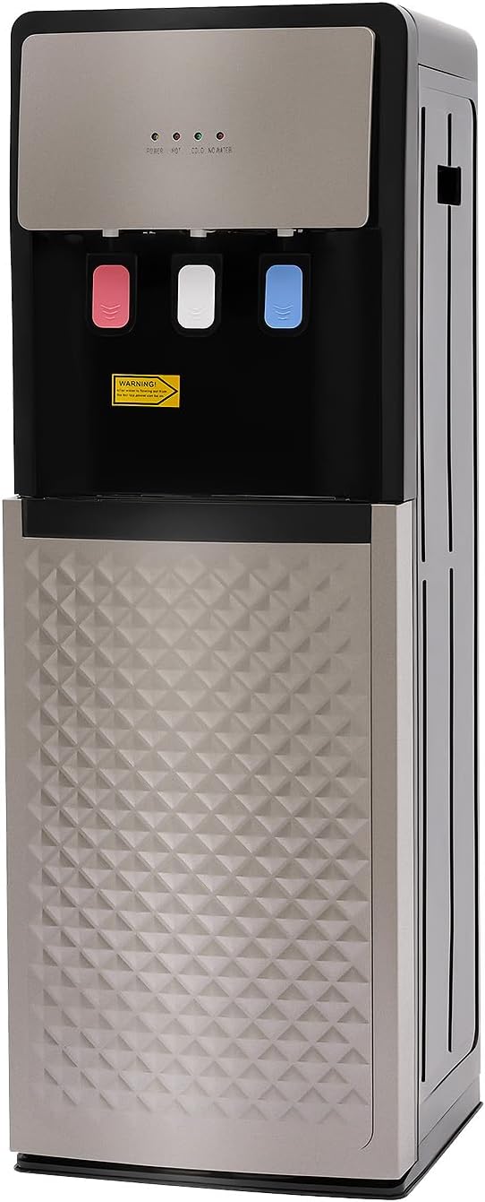 Bottom Loading Water Dispenser, 5 Gallon Bottle Water Cooler Cold/Hot with Removable Drip Tray, Freetanding Water Machine with 3 Temperature Options for Home, Office, Gyms (Silver Gray)