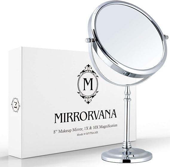 MIRRORVANA Large Double Sided 10X/1X Makeup Mirror, 15" x 8" (Chrome)