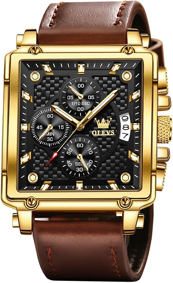 OLEVS Stylish Watches for Men, Silicone Strap Mens Watch, Pro Diver Stainless Steel Chronograph Watch, Waterproof Date Dress Watch, Large Face Watches for Men, brown watch 925, mens watch