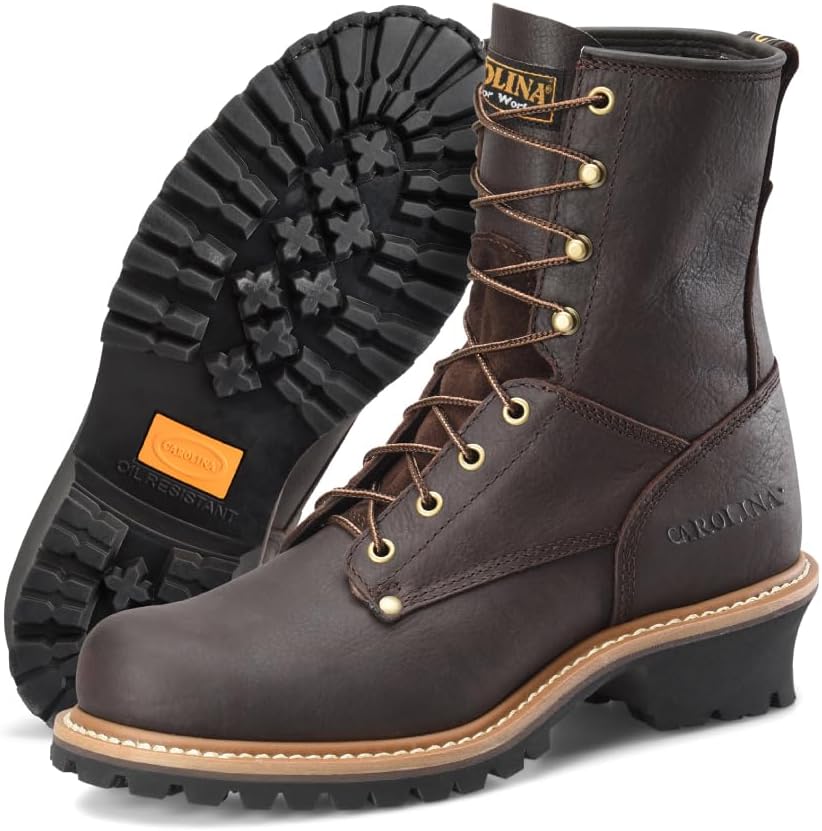 Carolina Elm 8 Unlined Logger Boots - Cushion Footbed & Non-Slip Lace-Up Work Boots - EH Protection & Wildland Logger Shoe