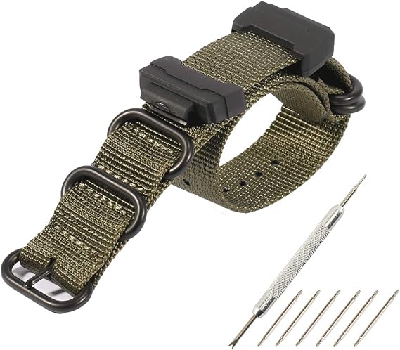 WRISTARMOR 16mm Adapters and HD Conversion RAF Nylon Watch Strap Kit Replacement for GShock DW-5600 DW-6900 GA700 GA100 watch band for men