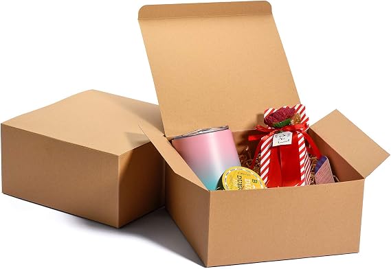 Switory Small Gift Box 12pc, 20x20x10cm Kraft Gift Boxes with Lids, Brown | Easy-to-Assemble Gift Box with Lid for Proposals, Wedding Favors, Crafts and Ornaments; Sturdy Cardboard Box for Gifts