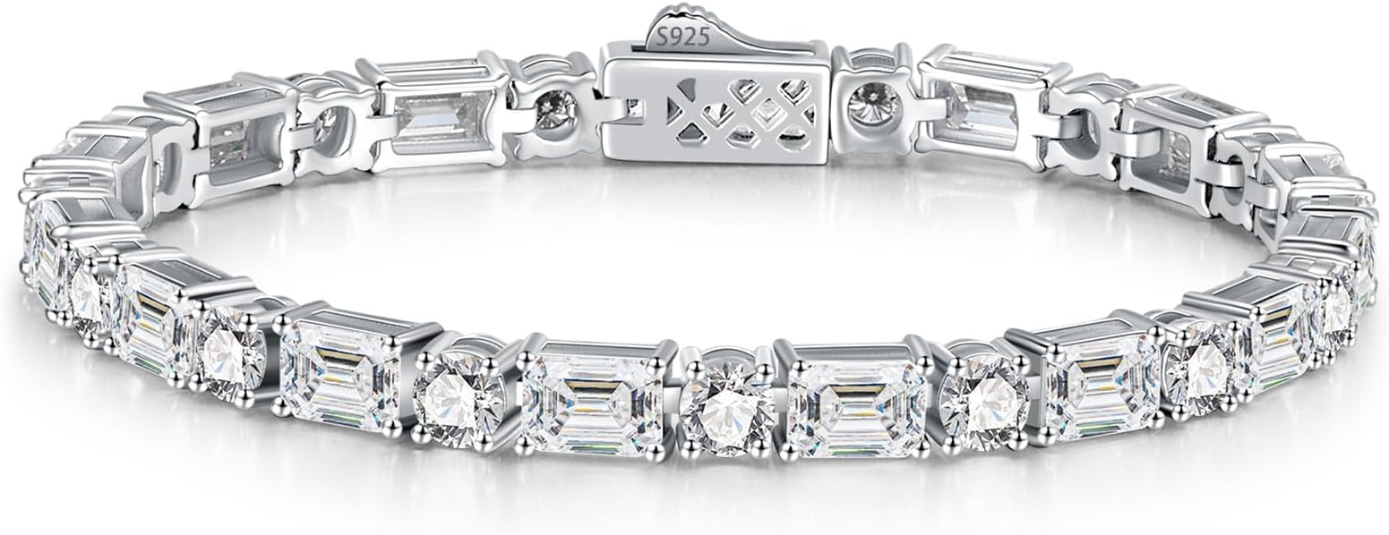 16.5CTTW Emerald & Round Cut Moissanite Tennis Bracelet for Women