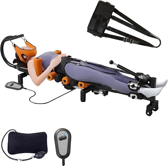 Spinal Decompression Machine Decompression Table for Back Pain Relief & Motorized Spine Decompression Device, Spinal Stretching Device for Herniated Disc and Sciatica Relief,Posture Correction(Orange)