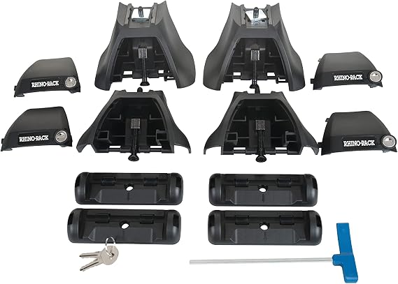 Rhino-Rack Set of 4 Legs, Works with Vortex Bars & Pad & Clamp Kit, Made with Glass Infused Nylon, Locking Security Covers (RLKVA)