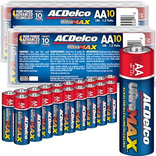 Powermax ACDelco UltraMAX 20-Count AA Batteries, Alkaline Battery with Advanced Technology, 10-Year Shelf Life, Recloseable Packaging
